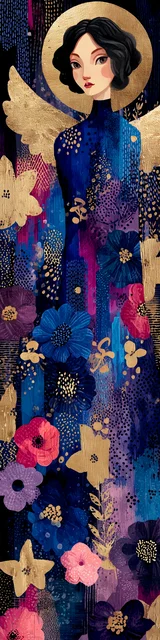 Free angel bookmark featuring luxurious dress angel